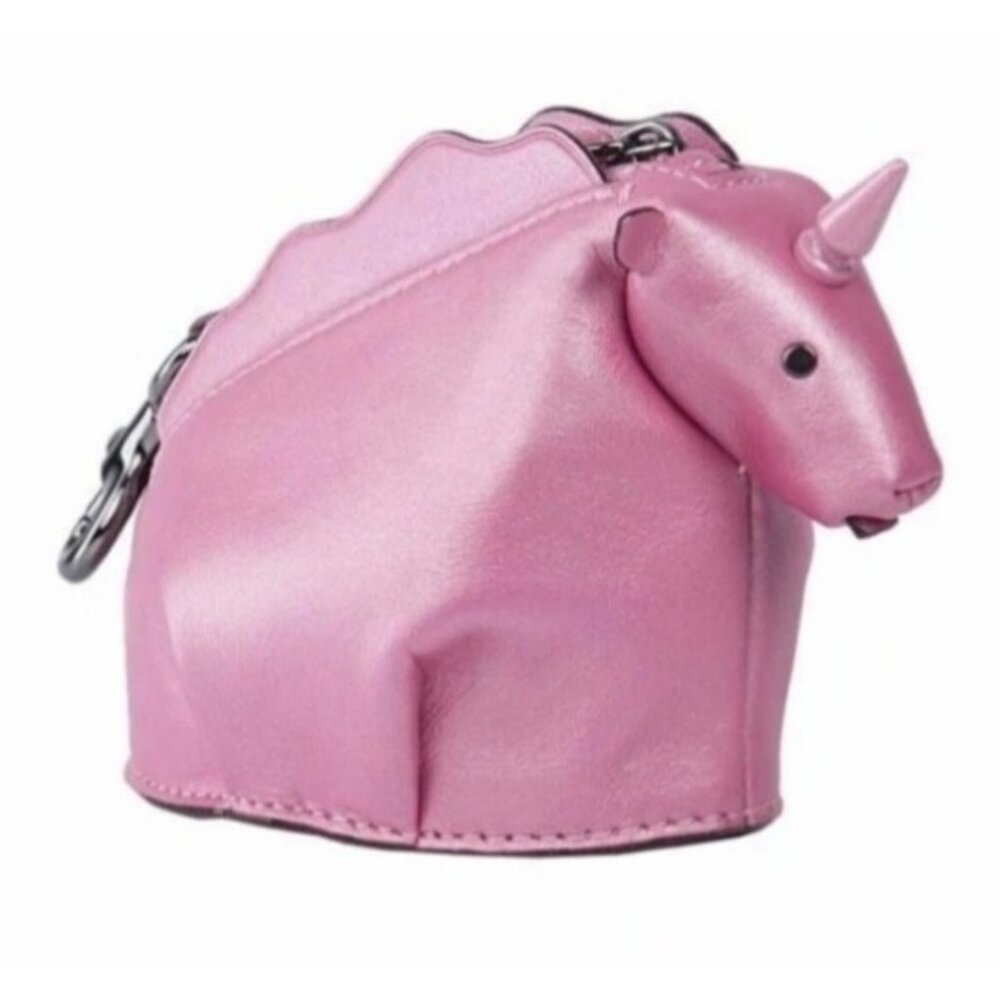 Coach Uni Rose Pink Glove Tanned Leather Unicorn Coin Pouch keychain bag charm - Picture 6 of 8